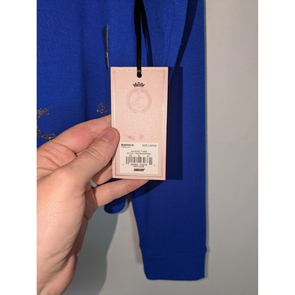 Juicy Couture Sweater L Women's Blue Spell Out Raw Hem Long Sleeve Pullover - Picture 5 of 8